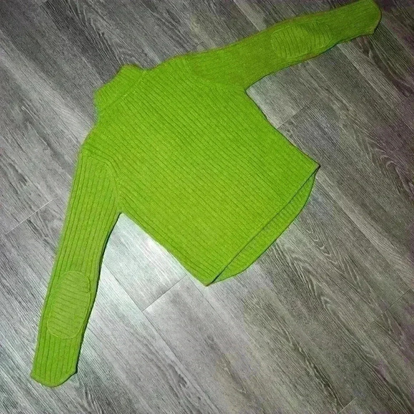 Vintage 90s / Y2K apple green knit acrylic high neck quarter zip-up sweater - Picture 13 of 13